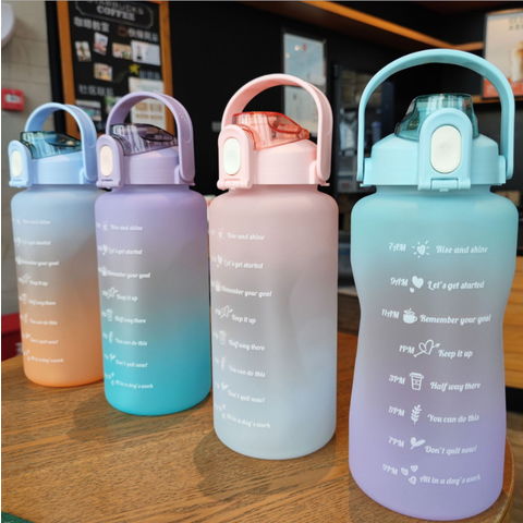 China 2 liter plastic motivational water bottle with straw gradient ...