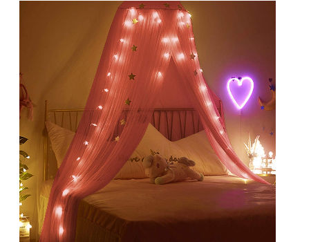 VIENLOVE Bed Canopy Mosquito Net Round Dome Lace Gauze Netting Curtains Crib Decorations for Baby Girls Play Tent