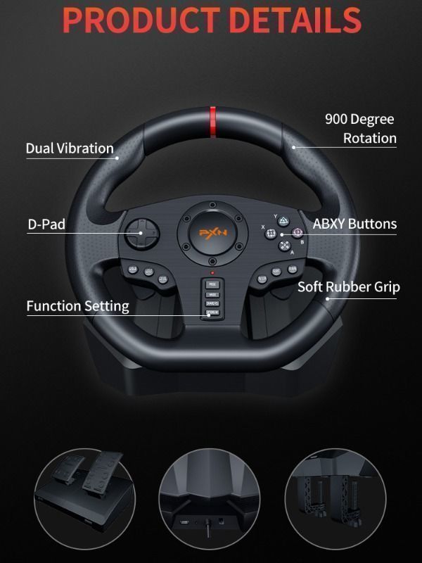 PXN-V900 900 Degree Gaming Racing Wheel, Wired game steering wheel ...