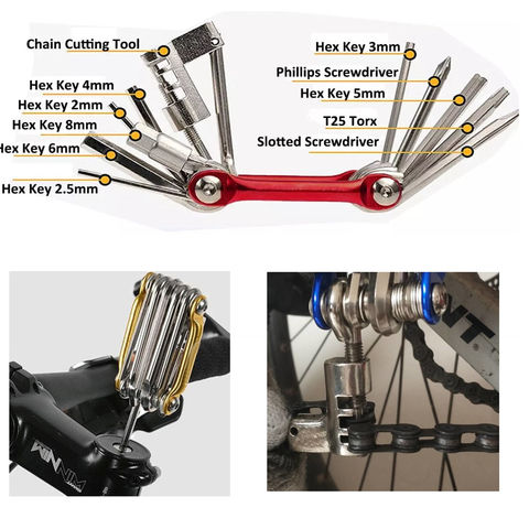 Kit de herramientas de reparación de bicicletas portátil multifuncional 11 en 1 para mantenimiento de bicicletas