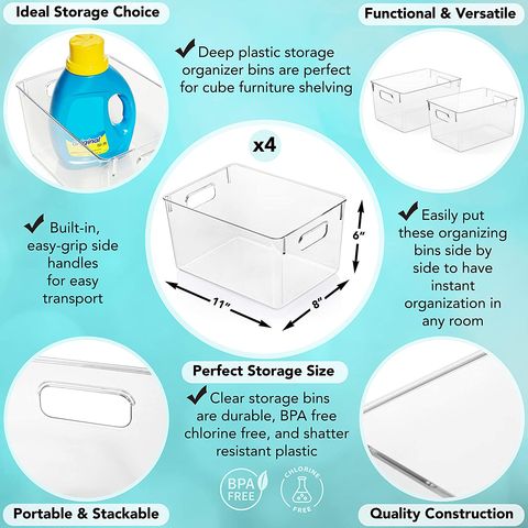 Plastic Storage Bins Stackable Clear Pantry Organizer Box
