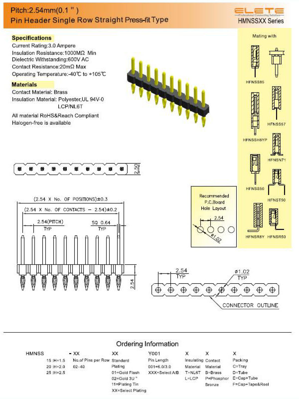 China 2.54mm solder tail pin header & pressfit headers on Global