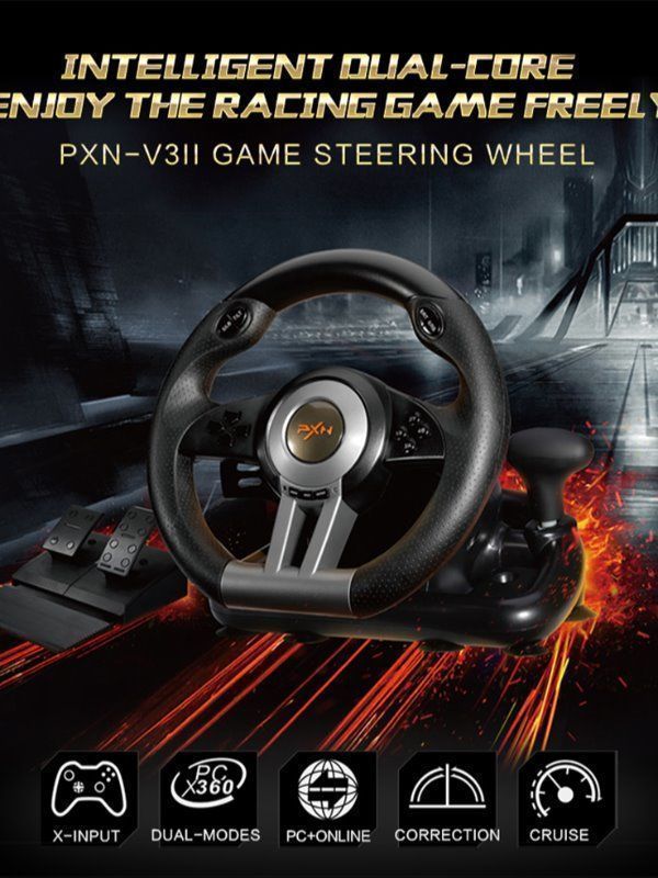 PXN-V3II 180 Degree 6-in-1 Wired PC Gaming Steering Wheel with Pedals ...