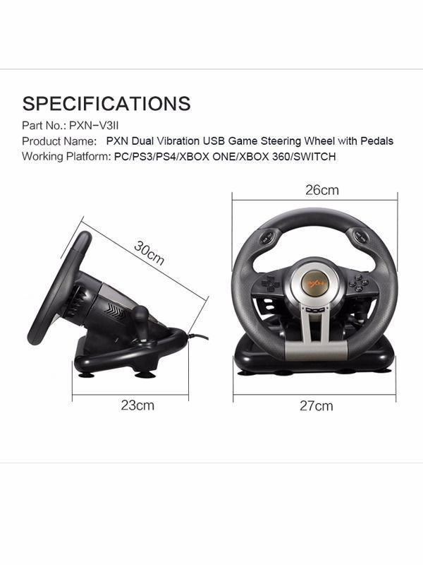 PXN V3 Racing Steering Wheel with Pedals Vibration Volante Gaming Wheel For  PC/PS3/PS4/SwitchXbox One/Xbox Series X/S