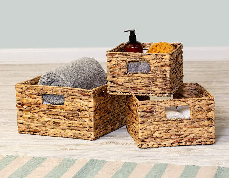 Rectangular Wicker Baskets, Water Hyacinth Storage Baskets, With