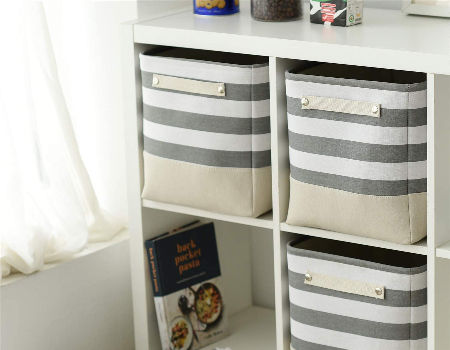 Collapsible Storage Bins Linen Fabric for Shelves Closet Basket