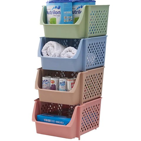 Plastic Basket, Small, THE STABLE COLLECTION, Multi-Use Storage Basket, Rectangular Cabinet Organizer, Baskets for Organizing with Handles