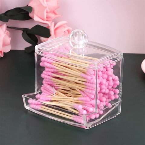 Cotton Swab Ball Storage Box With Lid Large Capacity Bathroom Acrylic  Transparent Container Jar Dispenser