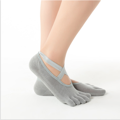 Cheap Five Toes Women Yoga Socks Silicone Non-slip Bandage Ballet Pilates Socks  Backless Breathable Cotton Indoor Dance Sports Socks
