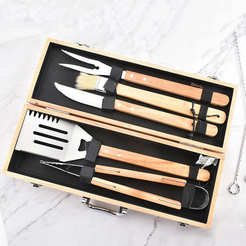 China Custom barbecue camping outdoor stainless steel 9 pcs wood handle ...