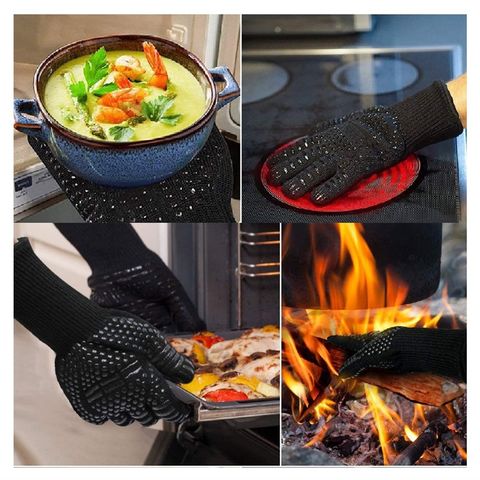 Heat Resistant Silicone Oven Mitt Non-Slip Kitchen Gloves Cotton Double  Thickened Cooking Oven Gloves for Kitchen Baking Bbq