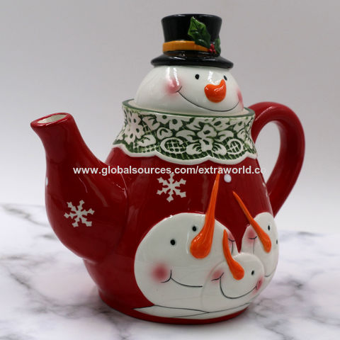 China Factory Christmas Snowman Mini Ceramic Tea Sets, including Teacup,  Teapot, Miniature Ornaments, Micro Landscape Garden Dollhouse Accessories,  Pretending Prop Decorations 8~17x8~17mm, 3pcs/set in bulk online 