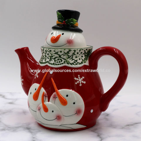 China Factory Christmas Snowman Mini Ceramic Tea Sets, including Teacup,  Teapot, Miniature Ornaments, Micro Landscape Garden Dollhouse Accessories,  Pretending Prop Decorations 8~17x8~17mm, 3pcs/set in bulk online 