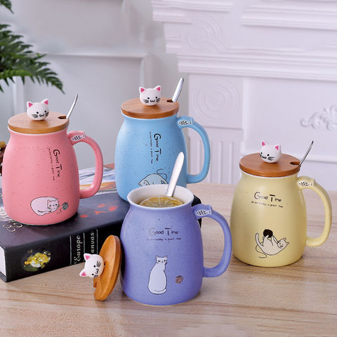 Creative Ceramic Cup For Women, Cartoon Expression Design Mug With Lid And  Spoon, Ideal For Home, Student, Coffee, Water, Couples