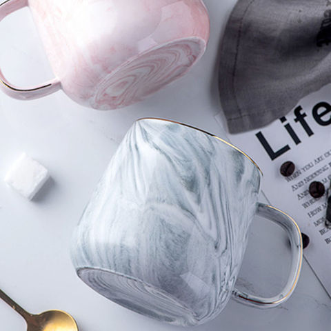 Tazas de Café de Leche Europeas con Mármol e Incrustaciones de Oro, Taza de Desayuno, Taza de Té para Oficina y Hogar, 400 ml