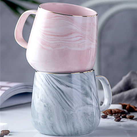 Tazas de Café de Leche Europeas con Mármol e Incrustaciones de Oro, Taza de Desayuno, Taza de Té para Oficina y Hogar, 400 ml