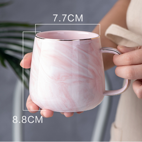 Tazas de Café de Leche Europeas con Mármol e Incrustaciones de Oro, Taza de Desayuno, Taza de Té para Oficina y Hogar, 400 ml