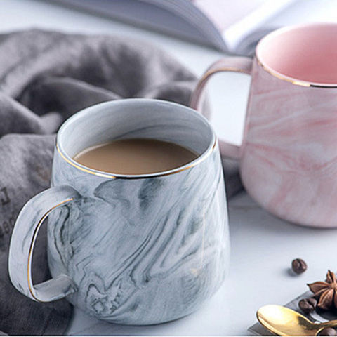 Tazas de Café de Leche Europeas con Mármol e Incrustaciones de Oro, Taza de Desayuno, Taza de Té para Oficina y Hogar, 400 ml