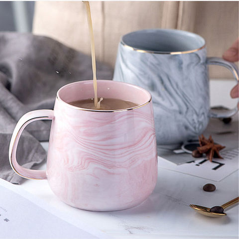 Tazas de Café de Leche Europeas con Mármol e Incrustaciones de Oro, Taza de Desayuno, Taza de Té para Oficina y Hogar, 400 ml