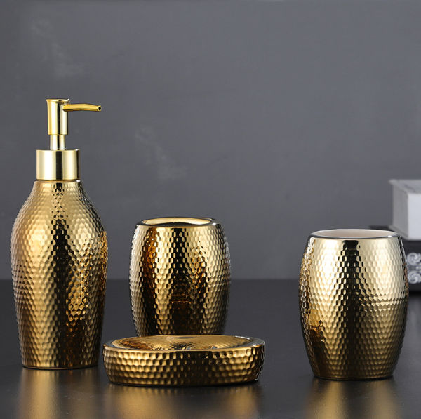 Golden Ceramic Bathroom Set Gold Liquid, Gold Bathroom Decor Set
