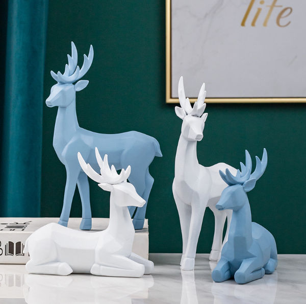 Set of 2 Tiny Deer Figurine Ceramic Animal Miniature Statue
