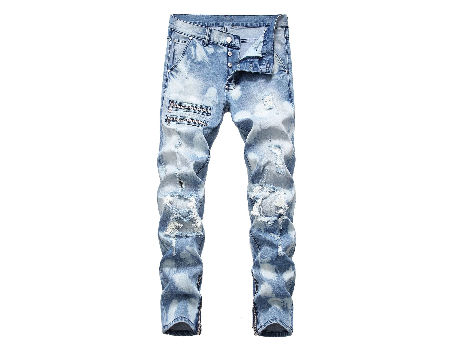High Street Motorcycle Men's Jeans Zipper Ripped Denim Pants