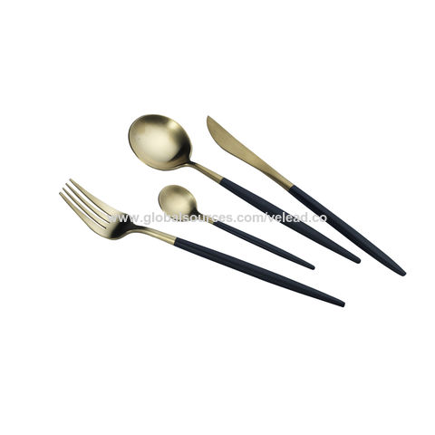 4pcs/set Stainless Steel Gold-plated Cutlery, Including Long