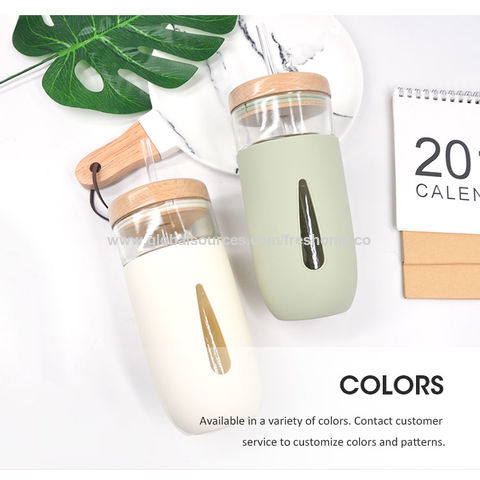 Newest 1pcs 20oz Single-Wall Tumbler Protective Sleeve Wood Lid Glass Cup  Bottle with Straw Outdoor