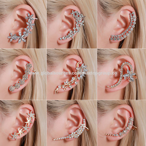Boucles d'oreilles à clip, tempérament diamant, papillon, fleur, cristal unique, vente en gros, tendance