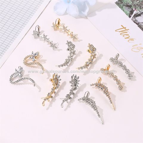 Boucles d'oreilles à clip, tempérament diamant, papillon, fleur, cristal unique, vente en gros, tendance
