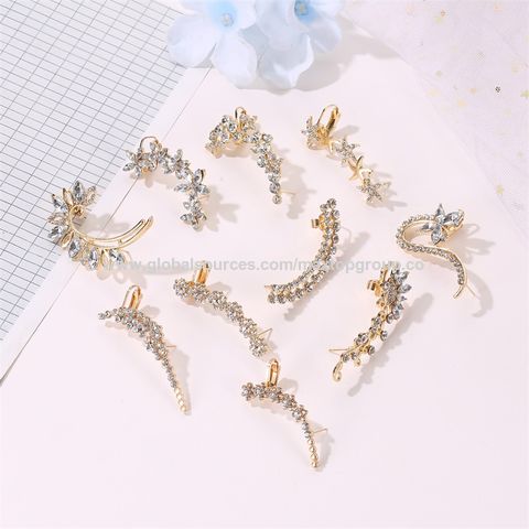 Boucles d'oreilles à clip, tempérament diamant, papillon, fleur, cristal unique, vente en gros, tendance