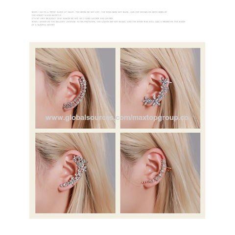 Boucles d'oreilles à clip, tempérament diamant, papillon, fleur, cristal unique, vente en gros, tendance