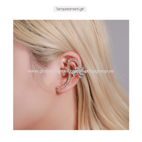 Boucles d'oreilles à clip, tempérament diamant, papillon, fleur, cristal unique, vente en gros, tendance