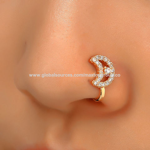 U Shape Fake Nose Rings Copper Zircon Inlaid Clip on Nose Rings