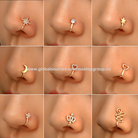 Gold Finish Faux Diamonds & Zircons Nose Ring Design by Aster at Pernia's  Pop Up Shop 2024