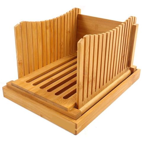 Bamboo Bread Slicer Wooden Compact Foldable Cutter Bread Cutting Board  Serving Tray