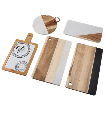 Marble and Wood Cutting Board With Handle Stone Chopping Board