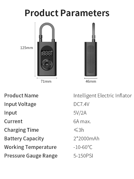 Gonfleur et pompe Xiaomi Gonfleur électrique de détection de pression de  pneu numérique intelligente portative -Noir