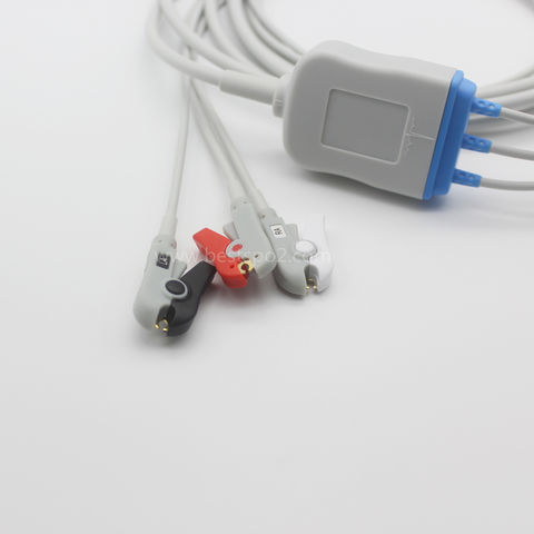 4 Pin 1 PIECE ECG Cable - 3 Lead SNAP HEAD and 3 clips FOR Biolight M800vet handheld monitor