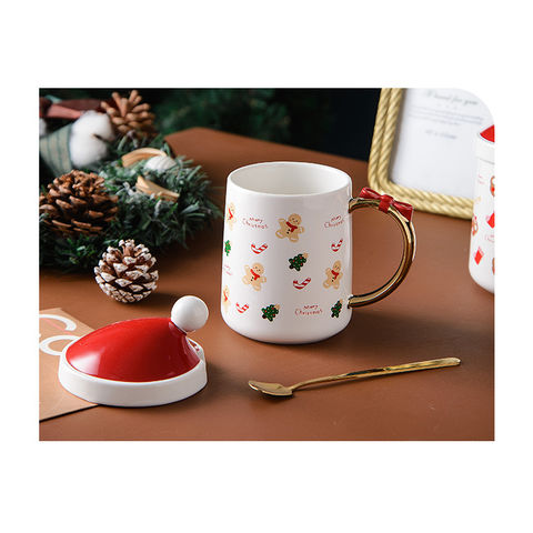 2022 Starbucks Christmas Coffee Mugs Ceramic Cup W/ Gold Spoon Gift