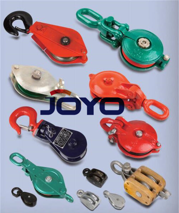 Red steel pulley block open type with hook, single wheel, pulley block