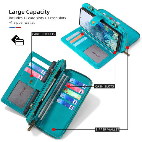 Grain Blue Turquoise Leather iPhone X, XS, XS Max, XR, 8, 7, 6 Plus Case,  Detachable iPhone Magnetic wallet case, iPhone Card Holder