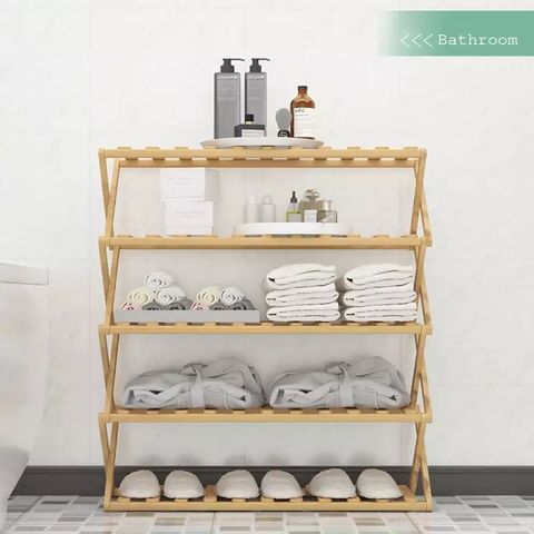 Folding Bamboo Shoe Rack, 3 Tier Storage Stand