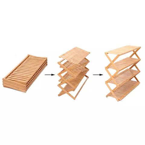 Folding Bamboo Shoe Rack, 3 Tier Storage Stand