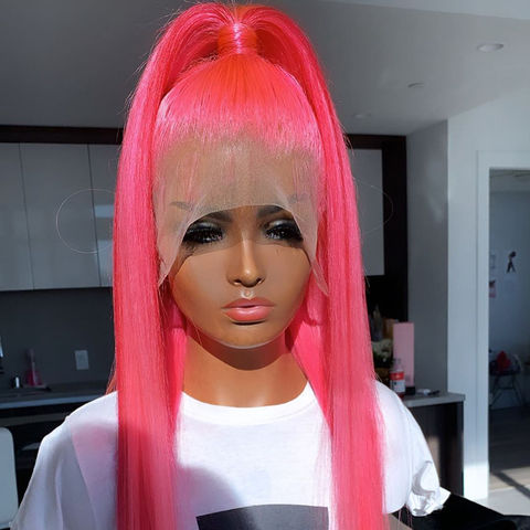 Human hair lace front wigs pink hotsell