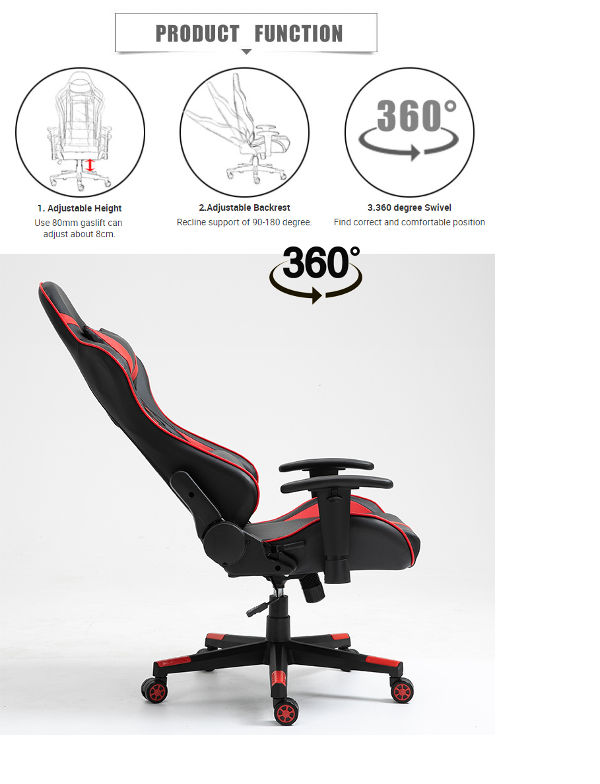 Red Racing Computer Chair Gaming Chair Red Wholesale 360° Office Ergonomic Swivel Computer Gaming ...
