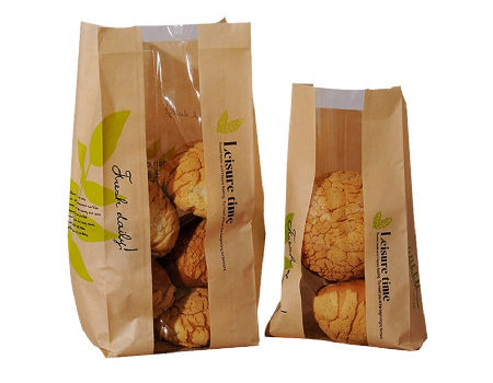 Food Packaging Kraft Bread Packing Paper Bag With Clear Window