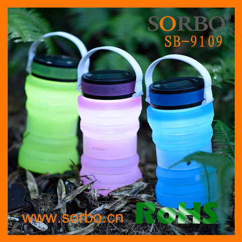 Solar Lantern Bottle LED Solar Bottle Lights - Collapsible Foldable Silicone Water Bottle Waterproof Rechargeable Camping Lantern LED Light with USB