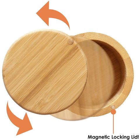 Caixa de Sal Tripla de Bambu, Porta-Tempero de Três Níveis, Recipiente de Armazenamento de Bambu com Tampas Giratórias Magnéticas