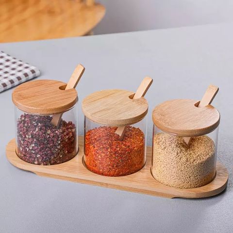 Buy Wholesale China Condiment Container Seasoning Box Set,bamboo Spice Jars  Glass Seasoning Food Storage Containers & Spice Jars at USD 0.9